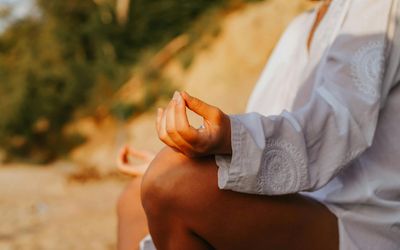 Close up of hands during a centering breathing exercise